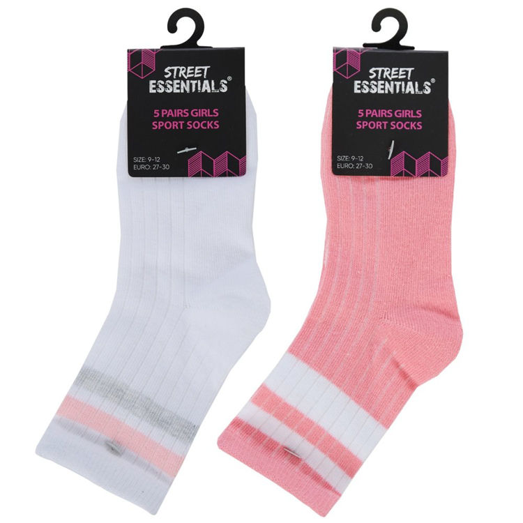 Picture of 43B875 GIRLS 5 PACK STRIPE RIBBED SPORT SOCKS 27-38.5